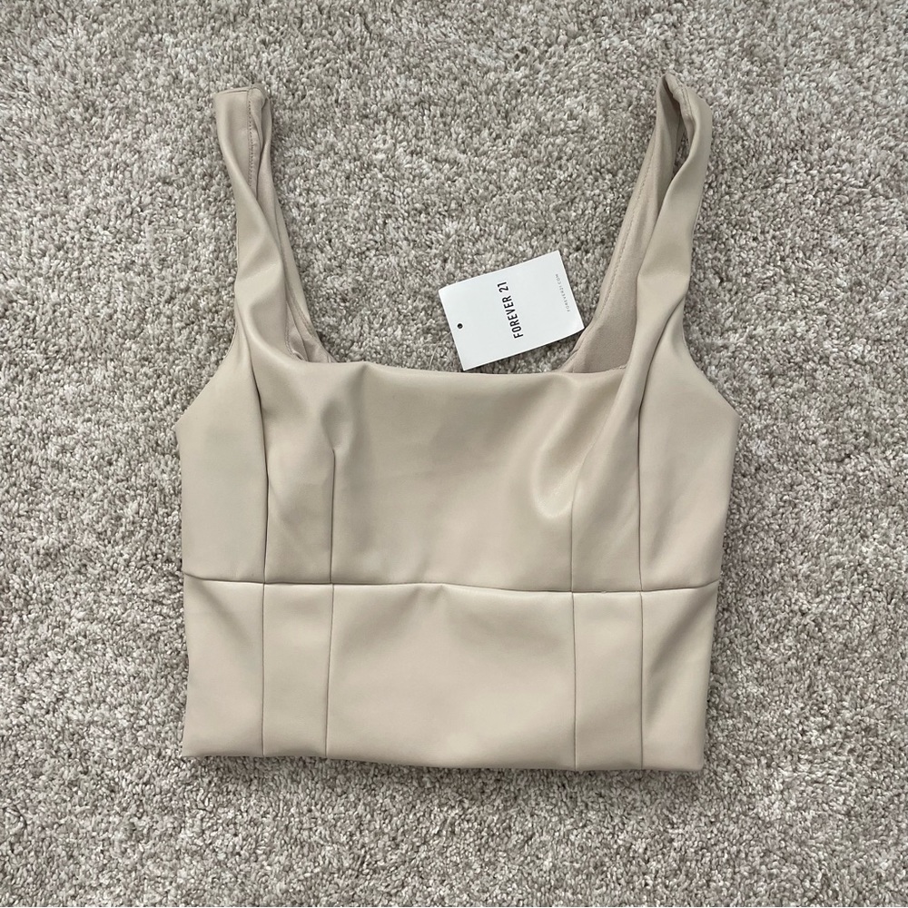 F21 Leather Beige Crop Top